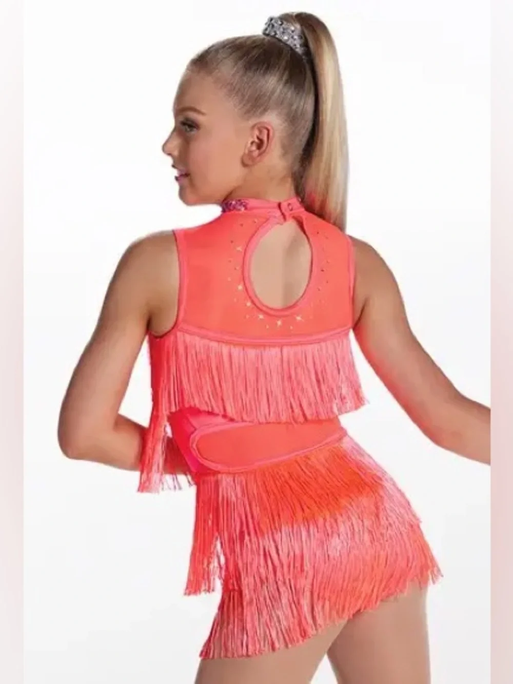 Weissman MEDIUM CHILD Call Me Fringed Dance Costume in Neon Tangerine 16736 NEW
